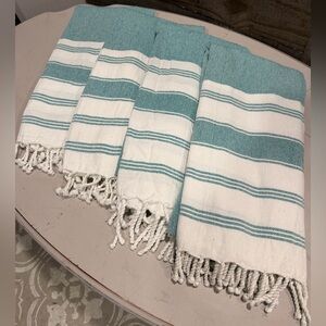 Teal and White Striped Beach towel/throw